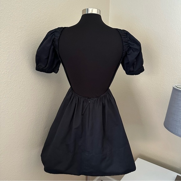 STAUD Alix Puff Sleeve Backless Dress Black Puff Sleeve Mini Sundress Size 4 - Picture 10 of 15
